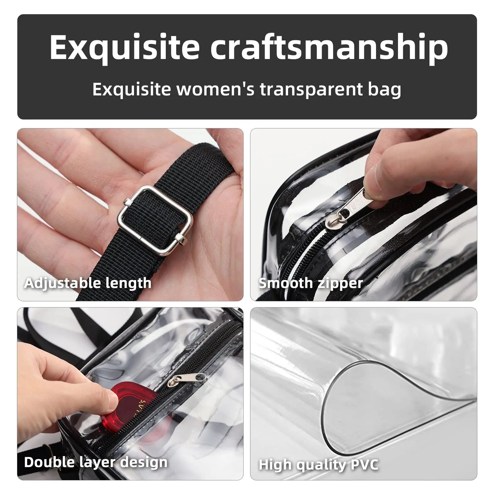 Women Clear Shoulder Bag Stadium Approved PVC Concert Transparent Purse Simple Crossbody Bag With Front Pocket Casual Handbag Women Clear Shoulder Bag Stadium Approved PVC Concert Transparent Purse Simple Crossbody Bag With Front Pocket Casual Handbag