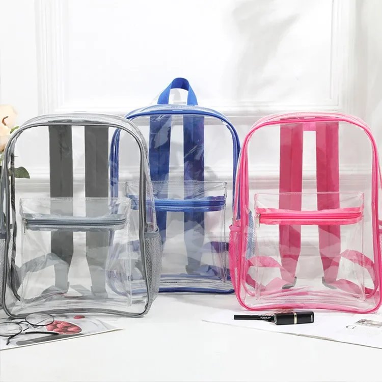 Clear Transparent Pvc Backpack Large Capacity Air Cushion Strap Waterproof Wear Resistant Unisex Kids School Bag For Travel Use Clear Transparent Pvc Backpack Large Capacity Air Cushion Strap Waterproof Wear Resistant Unisex Kids School Bag For Travel Use