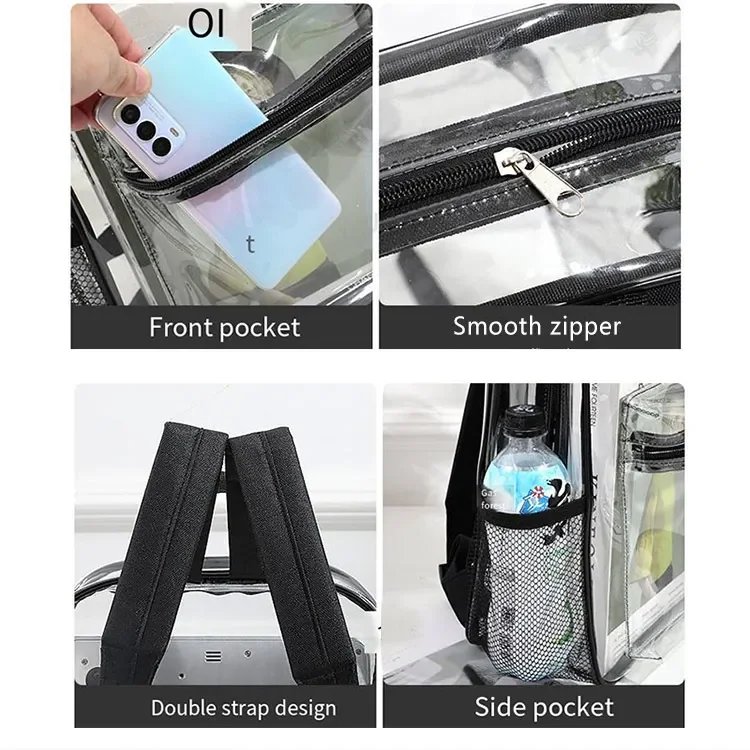 Clear Transparent Pvc Backpack Large Capacity Air Cushion Strap Waterproof Wear Resistant Unisex Kids School Bag For Travel Use Clear Transparent Pvc Backpack Large Capacity Air Cushion Strap Waterproof Wear Resistant Unisex Kids School Bag For Travel Use