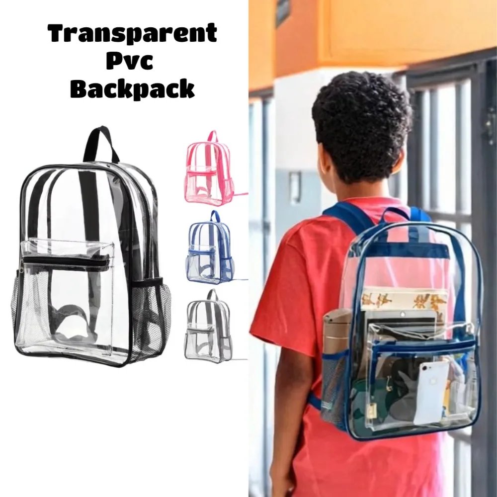 16653-ml4e6v.jpg Clear Transparent Pvc Backpack Large Capacity Air Cushion Strap Waterproof Wear Resistant Unisex Kids School Bag For Travel Use - Image 1
