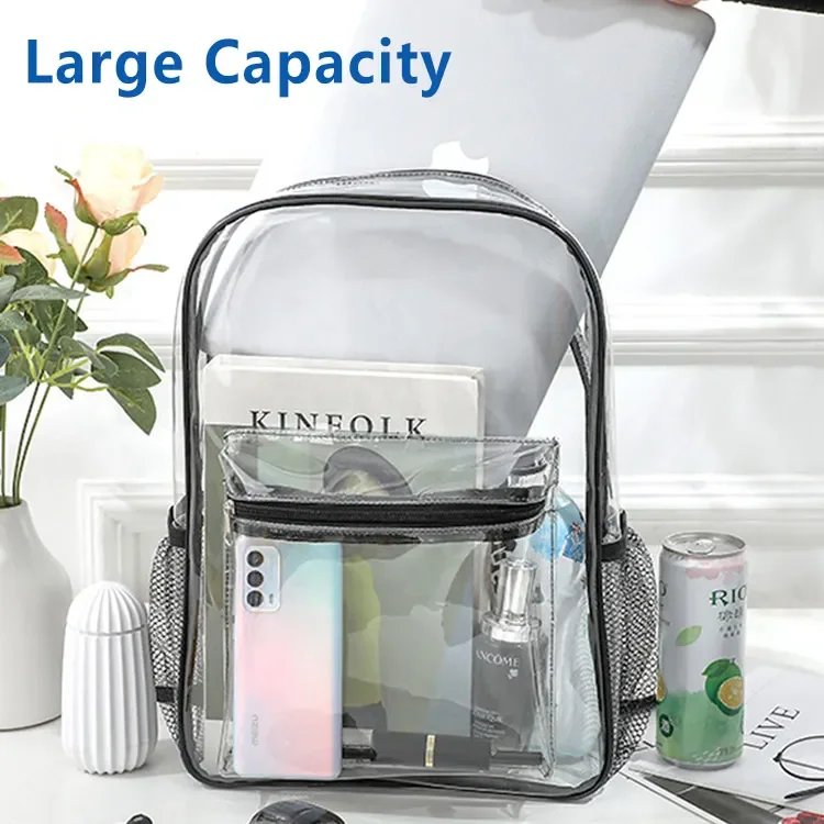 Clear Transparent Pvc Backpack Large Capacity Air Cushion Strap Waterproof Wear Resistant Unisex Kids School Bag For Travel Use Clear Transparent Pvc Backpack Large Capacity Air Cushion Strap Waterproof Wear Resistant Unisex Kids School Bag For Travel Use