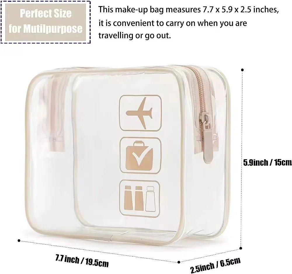Clear Makeup Bag with Zippers Transparent Organizer Cosmetic Bags for Vacation Business Trip Airport Bathroom Clear Makeup Bag with Zippers Transparent Organizer Cosmetic Bags for Vacation Business Trip Airport Bathroom