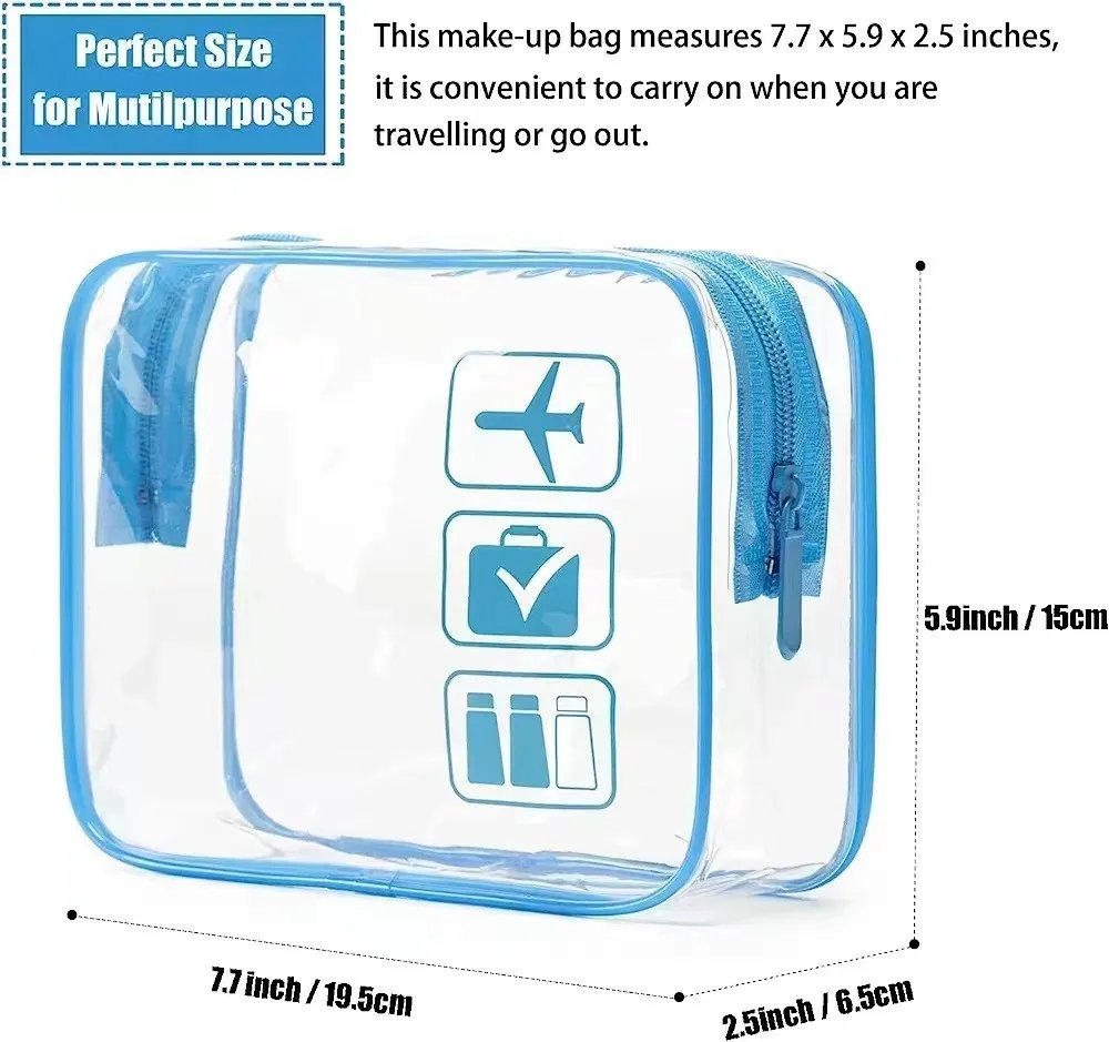 Clear Makeup Bag with Zippers Transparent Organizer Cosmetic Bags for Vacation Business Trip Airport Bathroom Clear Makeup Bag with Zippers Transparent Organizer Cosmetic Bags for Vacation Business Trip Airport Bathroom
