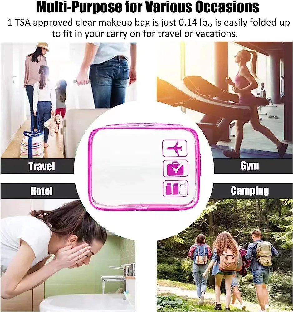 Clear Makeup Bag with Zippers Transparent Organizer Cosmetic Bags for Vacation Business Trip Airport Bathroom Clear Makeup Bag with Zippers Transparent Organizer Cosmetic Bags for Vacation Business Trip Airport Bathroom