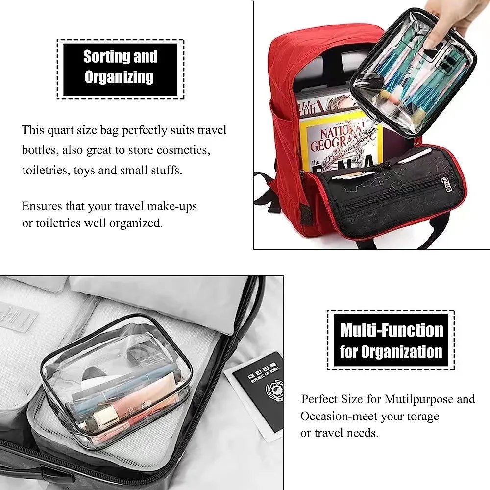 Clear Makeup Bag with Zippers Transparent Organizer Cosmetic Bags for Vacation Business Trip Airport Bathroom Clear Makeup Bag with Zippers Transparent Organizer Cosmetic Bags for Vacation Business Trip Airport Bathroom