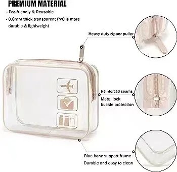 Clear Makeup Bag with Zippers Transparent Organizer Cosmetic Bags for Vacation Business Trip Airport Bathroom Clear Makeup Bag with Zippers Transparent Organizer Cosmetic Bags for Vacation Business Trip Airport Bathroom