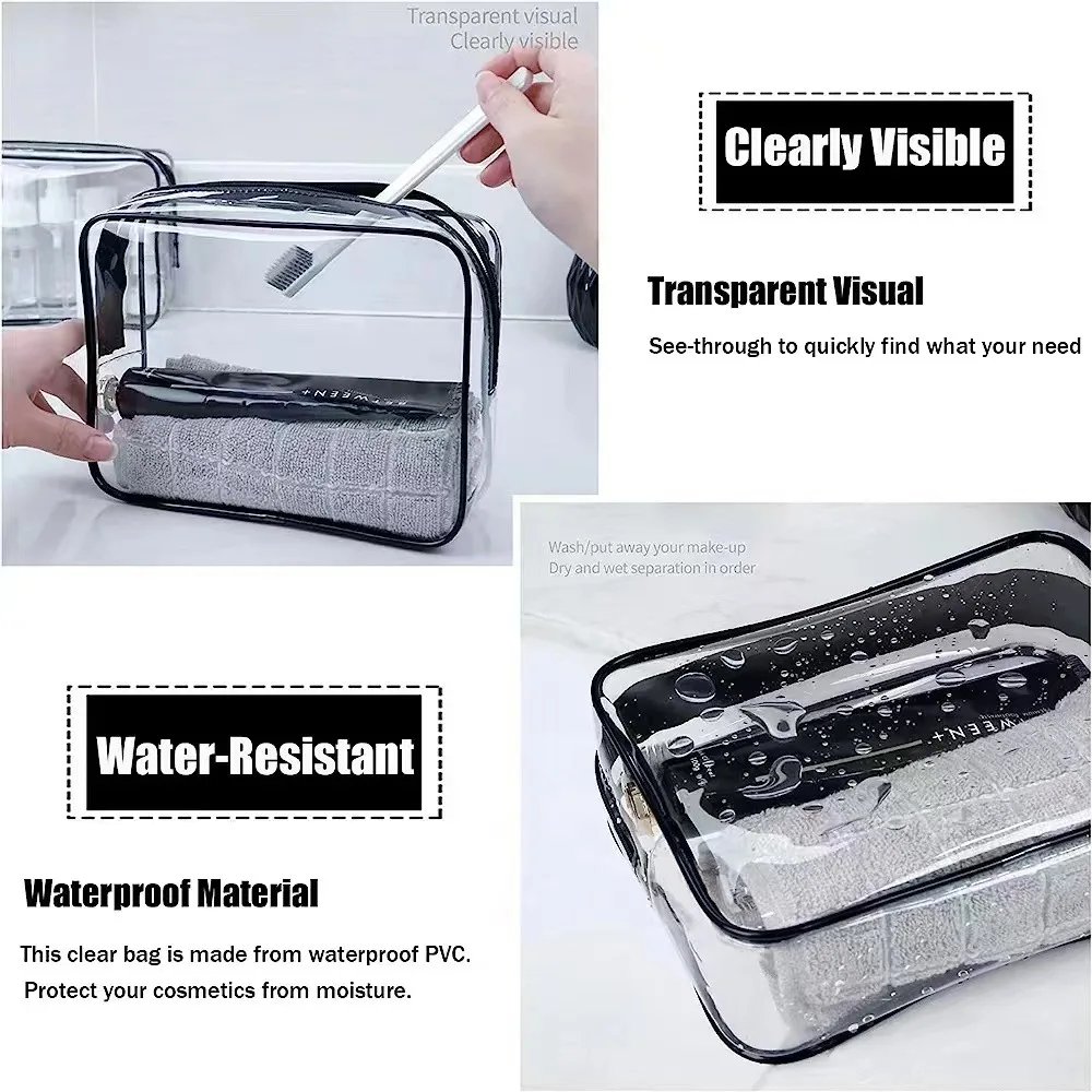Clear Makeup Bag with Zippers Transparent Organizer Cosmetic Bags for Vacation Business Trip Airport Bathroom Clear Makeup Bag with Zippers Transparent Organizer Cosmetic Bags for Vacation Business Trip Airport Bathroom