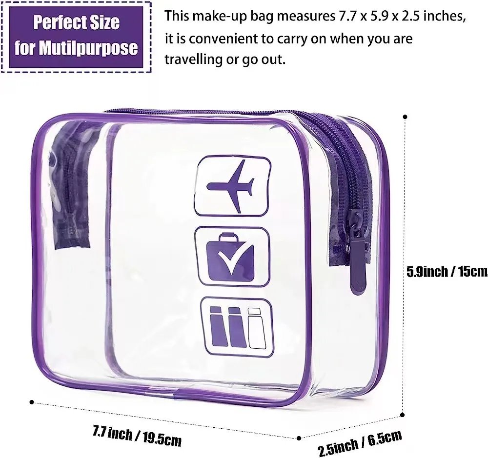 Clear Makeup Bag with Zippers Transparent Organizer Cosmetic Bags for Vacation Business Trip Airport Bathroom Clear Makeup Bag with Zippers Transparent Organizer Cosmetic Bags for Vacation Business Trip Airport Bathroom