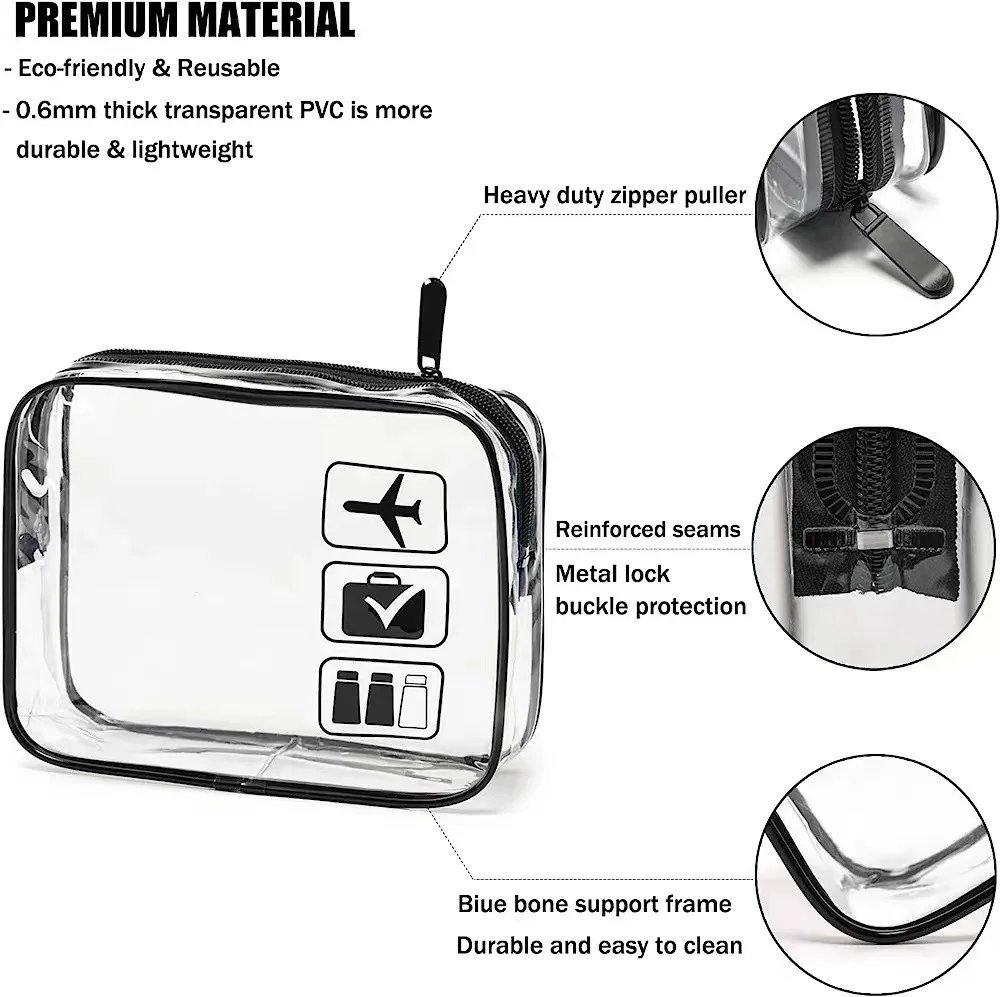 Clear Makeup Bag with Zippers Transparent Organizer Cosmetic Bags for Vacation Business Trip Airport Bathroom Clear Makeup Bag with Zippers Transparent Organizer Cosmetic Bags for Vacation Business Trip Airport Bathroom