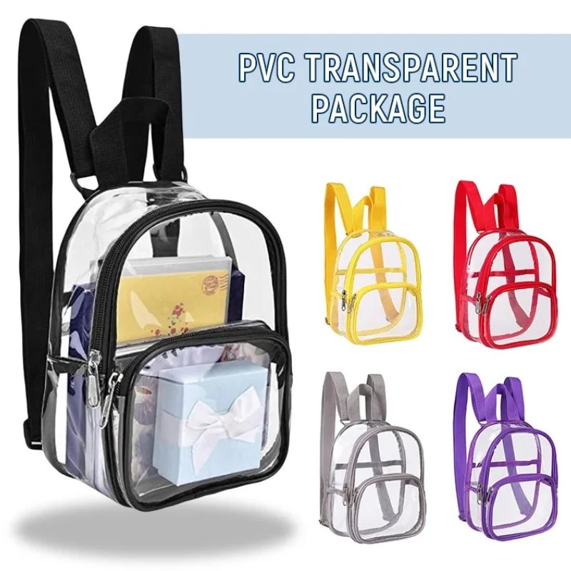 16786-3d8afo.jpg Pvc Transparent Bag Clear Travel Backpack Shoulder Bag Strap Book Sports Field Approved Waterproof Mini Travel Schoolbag for Kid - Image 1