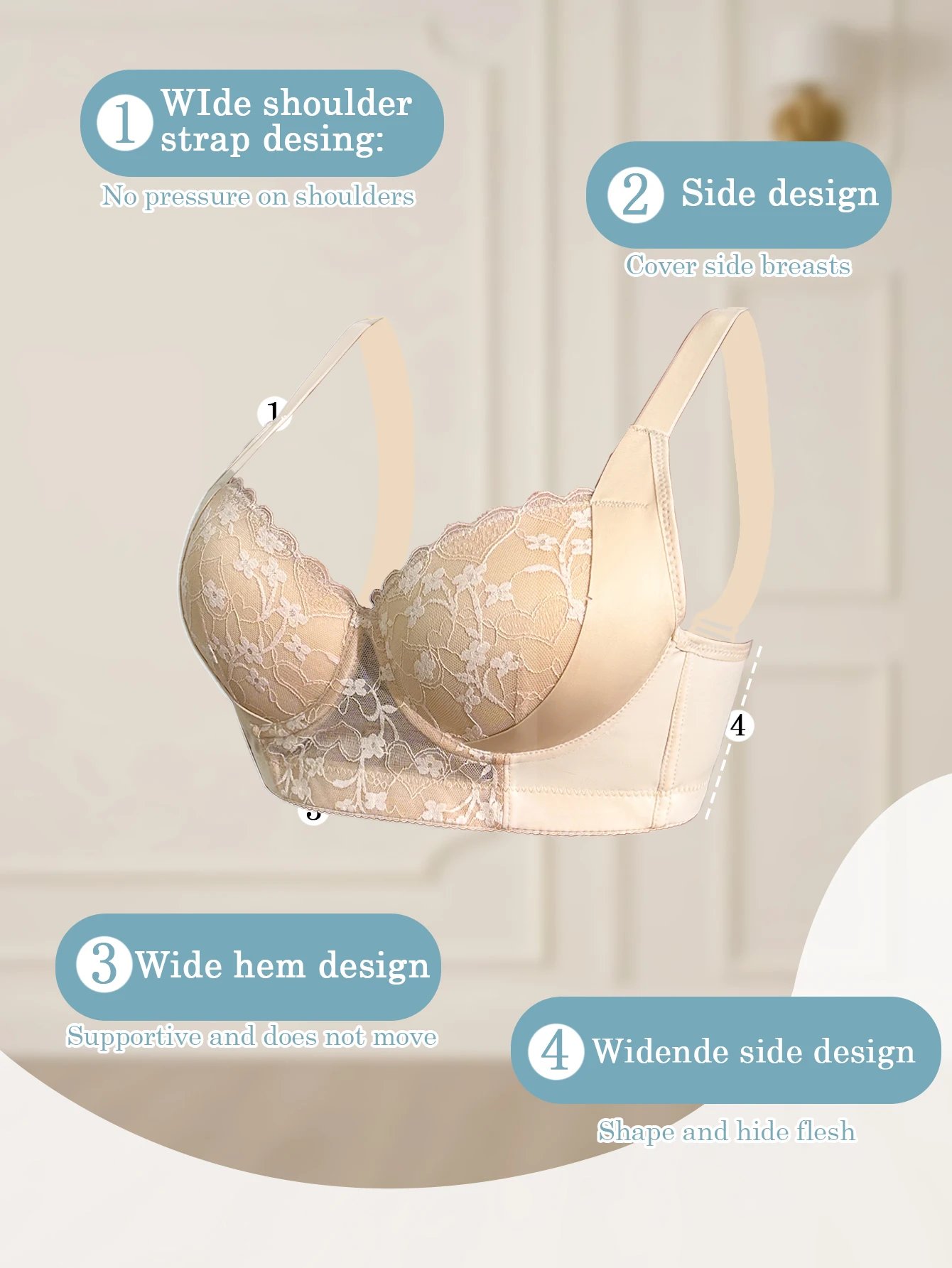 Sexy Women's A B C D Cup Large Size Lace Bras, Lace Splicing Underwire Bra, Push-Up and Side Breast Minimizing, Comfortable Women's Lingerie Bra Sexy Women's A B C D Cup Large Size Lace Bras, Lace Splicing Underwire Bra, Push-Up and Side Breast Minimizing, Comfortable Women's Lingerie Bra