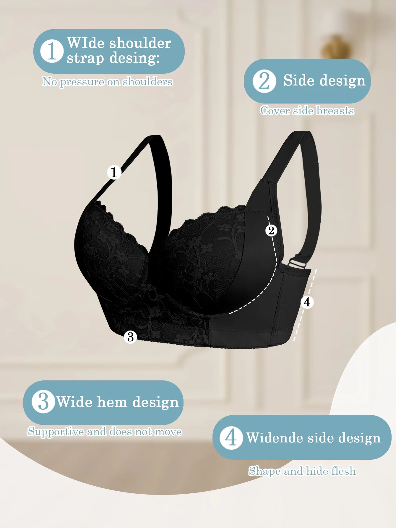 Sexy Women's A B C D Cup Large Size Lace Bras, Lace Splicing Underwire Bra, Push-Up and Side Breast Minimizing, Comfortable Women's Lingerie Bra Sexy Women's A B C D Cup Large Size Lace Bras, Lace Splicing Underwire Bra, Push-Up and Side Breast Minimizing, Comfortable Women's Lingerie Bra