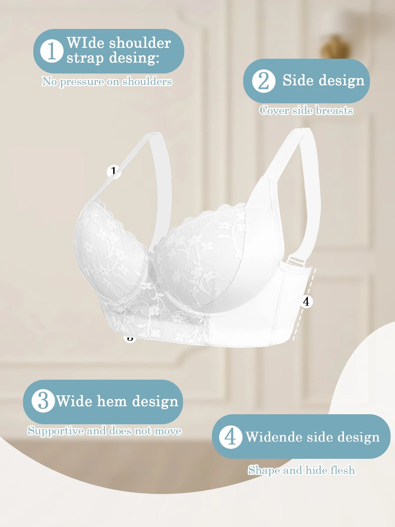Sexy Women's A B C D Cup Large Size Lace Bras, Lace Splicing Underwire Bra, Push-Up and Side Breast Minimizing, Comfortable Women's Lingerie Bra Sexy Women's A B C D Cup Large Size Lace Bras, Lace Splicing Underwire Bra, Push-Up and Side Breast Minimizing, Comfortable Women's Lingerie Bra