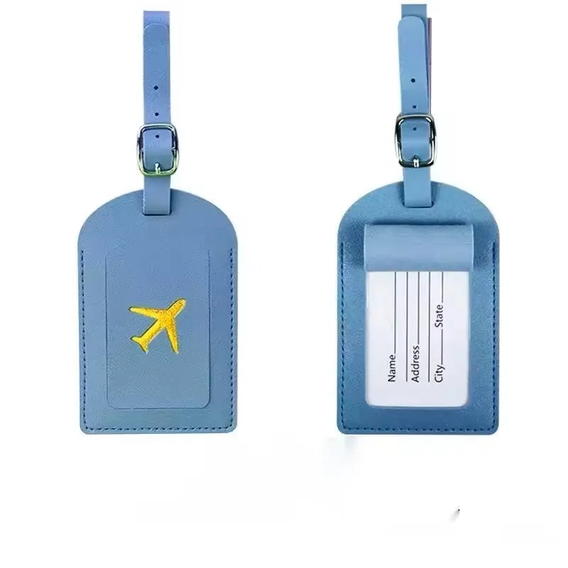 Stamped Leather Business Luggage Tag Suitcase Address Label Luggage Boarding Case Label Name ID Address Clip Travel Accessories