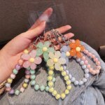 Colorful Flower Keyring Beaded Chain Keychain Keys Accessories For Phone Pendnat Anti-lost Lanyard Hand-held Chain Wrist Pendant