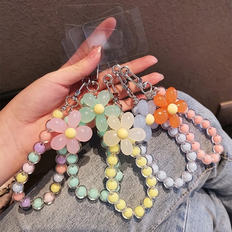 17333-5xwi0d.jpg Colorful Flower Keyring Beaded Chain Keychain Keys Accessories For Phone Pendnat Anti-lost Lanyard Hand-held Chain Wrist Pendant - Image 1