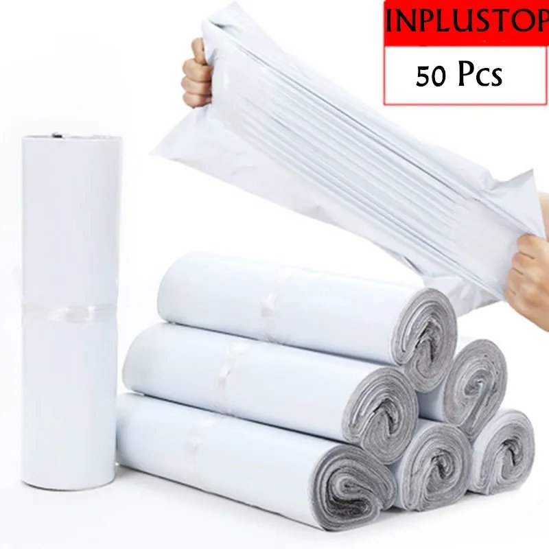 17841-wp0eew.jpg INPLUSTOP Ploy Shipping Bags Opaque PE Plastic Express Envelope Storage White Color Mailing Bags Self Adhesive Seal Courier Bag - Image 1