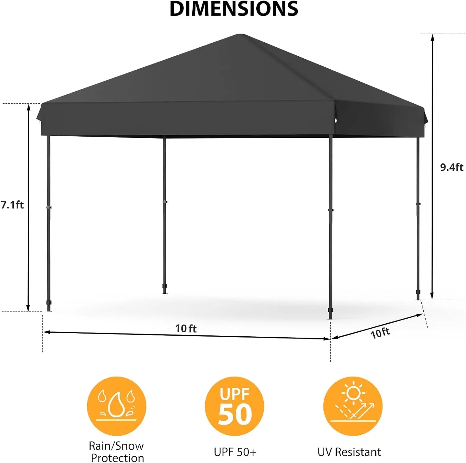 10x10 FT Pop Up Canopy Tent, Black Heavy Duty Waterproof Gazebo Shelter with Wheeled Carry Bag Portable Instant Sun Shade for Outdoor Parties, Events & Camping,Patio, Garden, Beach