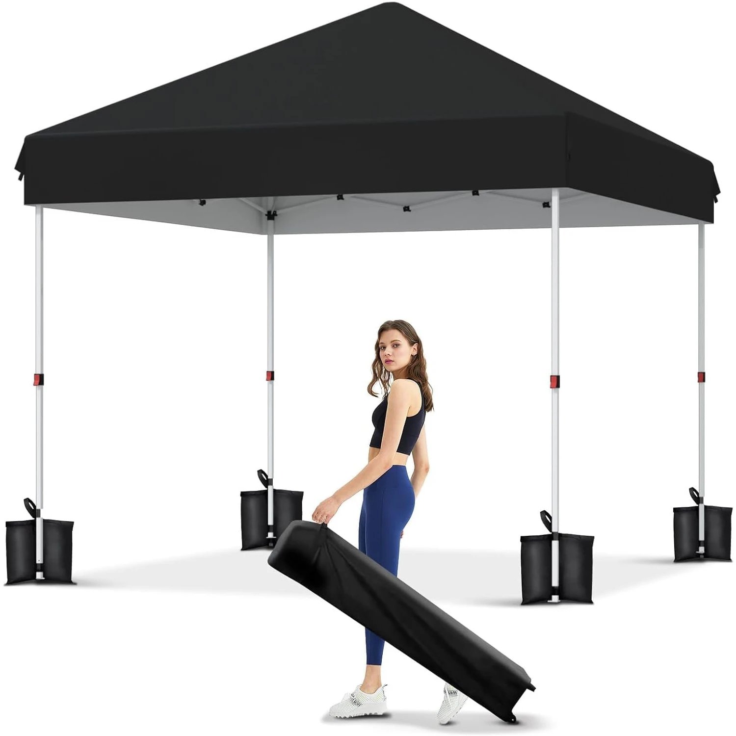10x10 FT Pop Up Canopy Tent, Black Heavy Duty Waterproof Gazebo Shelter with Wheeled Carry Bag Portable Instant Sun Shade for Outdoor Parties, Events & Camping,Patio, Garden, Beach
