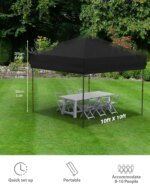 10x10 FT Pop Up Canopy Tent, Black Heavy Duty Waterproof Gazebo Shelter with Wheeled Carry Bag Portable Instant Sun Shade for Outdoor Parties, Events & Camping,Patio, Garden, Beach - Image 4