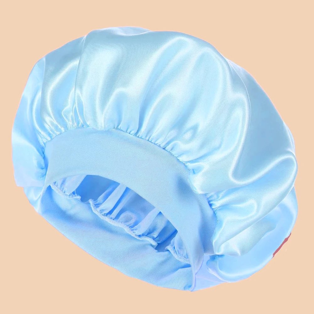 1pc Women's Solid Color Satin Wide-Brimmed Shower Cap, Suitable For Daily Use Silk Bonnet Satin Bonnet 1pc Women's Solid Color Satin Wide-Brimmed Shower Cap, Suitable For Daily Use Silk Bonnet Satin Bonnet