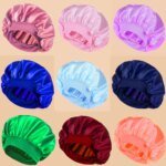 1pc Women's Solid Color Satin Wide-Brimmed Shower Cap, Suitable For Daily Use Silk Bonnet Satin Bonnet - Image 6
