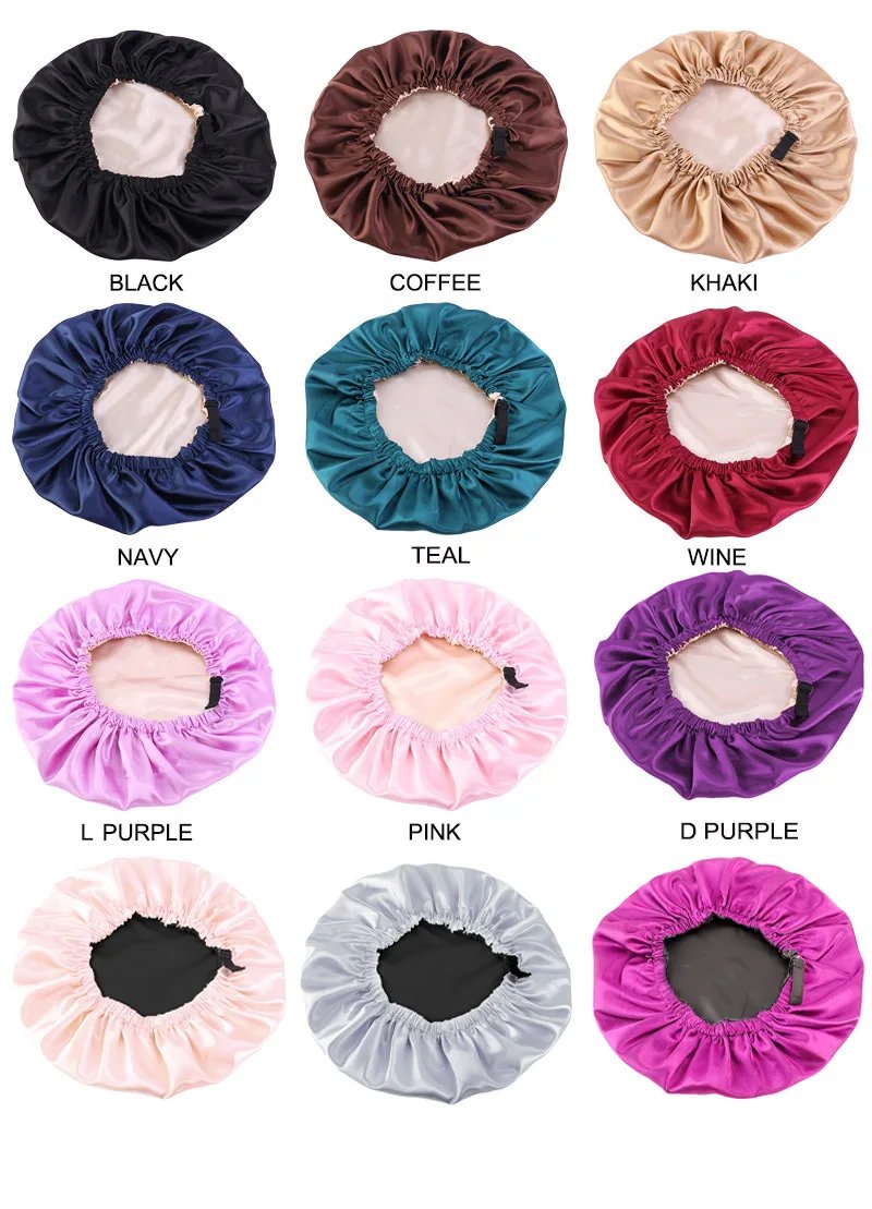 Satin Bonnet For Sleeping Adjustable Silk Bonnet For Curly Hair Bonnets Double Layer Large Satin Lined Sleep Cap For Women Satin Bonnet For Sleeping Adjustable Silk Bonnet For Curly Hair Bonnets Double Layer Large Satin Lined Sleep Cap For Women