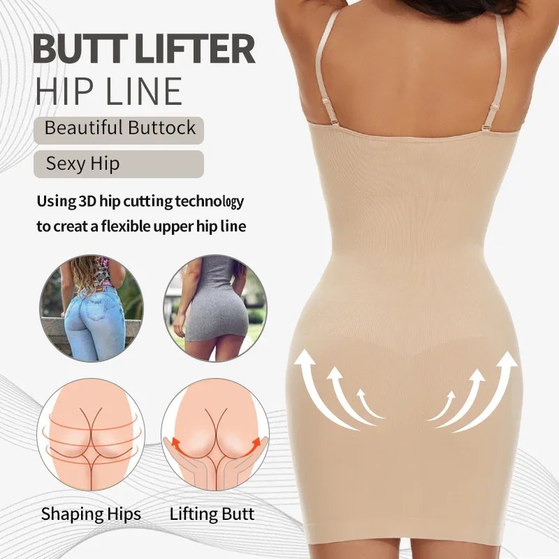 Women Shapewear Full Slip Tummy Control Crew Neck Cami Mini Under Dress Smooth Body Shaper New Spaghetti Straps Lingerie Women Shapewear Full Slip Tummy Control Crew Neck Cami Mini Under Dress Smooth Body Shaper New Spaghetti Straps Lingerie