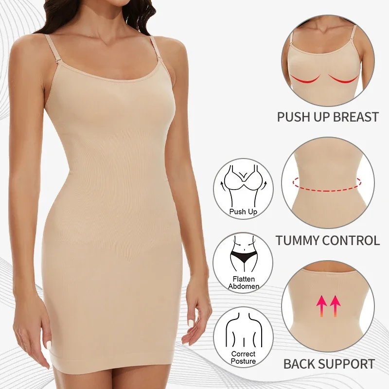 Women Shapewear Full Slip Tummy Control Crew Neck Cami Mini Under Dress Smooth Body Shaper New Spaghetti Straps Lingerie Women Shapewear Full Slip Tummy Control Crew Neck Cami Mini Under Dress Smooth Body Shaper New Spaghetti Straps Lingerie