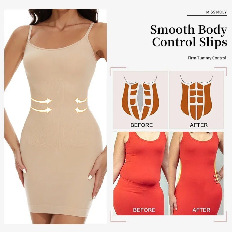 Women Shapewear Full Slip Tummy Control Crew Neck Cami Mini Under Dress Smooth Body Shaper New Spaghetti Straps Lingerie Women Shapewear Full Slip Tummy Control Crew Neck Cami Mini Under Dress Smooth Body Shaper New Spaghetti Straps Lingerie