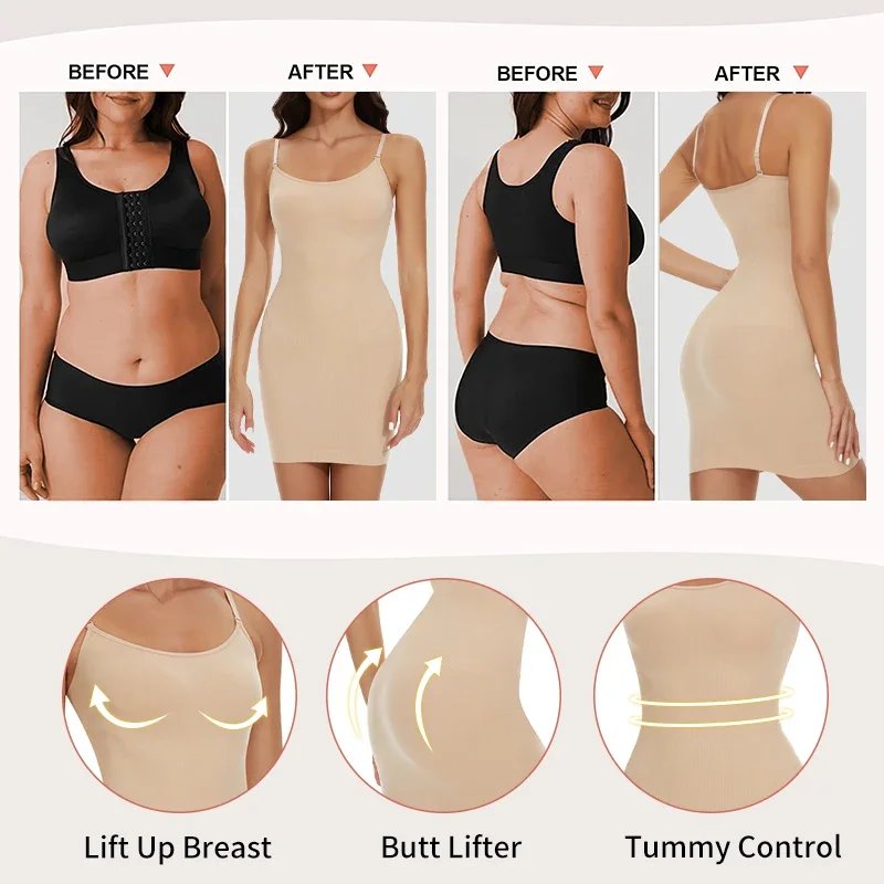 Women Shapewear Full Slip Tummy Control Crew Neck Cami Mini Under Dress Smooth Body Shaper New Spaghetti Straps Lingerie Women Shapewear Full Slip Tummy Control Crew Neck Cami Mini Under Dress Smooth Body Shaper New Spaghetti Straps Lingerie