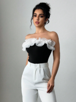 Female elegant simple date party holiday exaggerated three-dimensional flounder black and white tight bodice with breast One-pie - Image 4