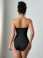 Female elegant simple date party holiday exaggerated three-dimensional flounder black and white tight bodice with breast One-pie - Image 6
