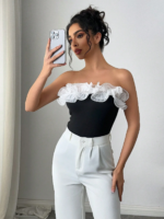 Female elegant simple date party holiday exaggerated three-dimensional flounder black and white tight bodice with breast One-pie - Image 5