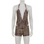 SUCHCUTE Woman Leopard Print 2 Piece Set Outfit Halter Deep V-neck Backless Crop Top & Low-Rise Shorts Sexy 2pcs Summer Clothes - Image 5