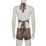 SUCHCUTE Woman Leopard Print 2 Piece Set Outfit Halter Deep V-neck Backless Crop Top & Low-Rise Shorts Sexy 2pcs Summer Clothes - Image 6