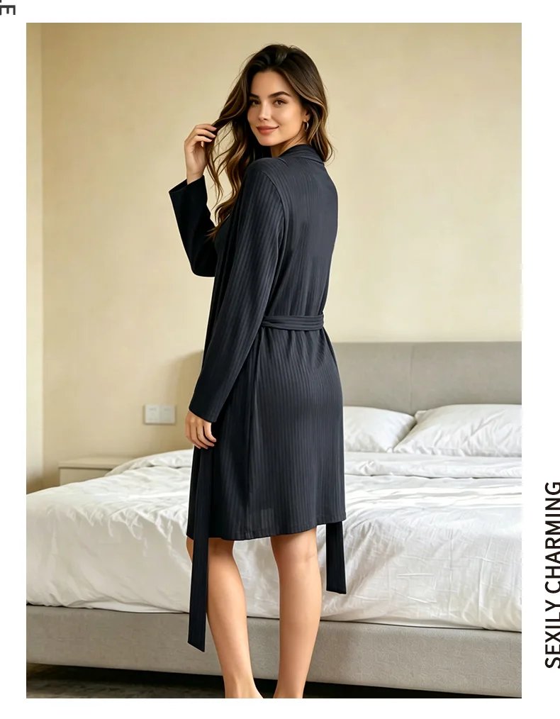 Women Simple Sexy Ribbed Robe Set Spaghetti Strap Bodycon Slip Dress Two-Piece Pajama Set Soft Home Loungewear Sleepwear Suit