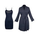 Women Simple Sexy Ribbed Robe Set Spaghetti Strap Bodycon Slip Dress Two-Piece Pajama Set Soft Home Loungewear Sleepwear Suit - Image 5