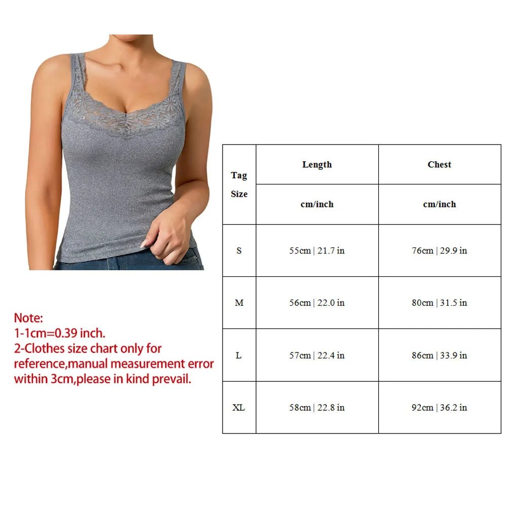 Summer Women's Lace Neckline Seamless Tank Top Slim Fit Knit Camisole Ribbed Basic Tank Tops Sleeveless Streetwear Girls Vest