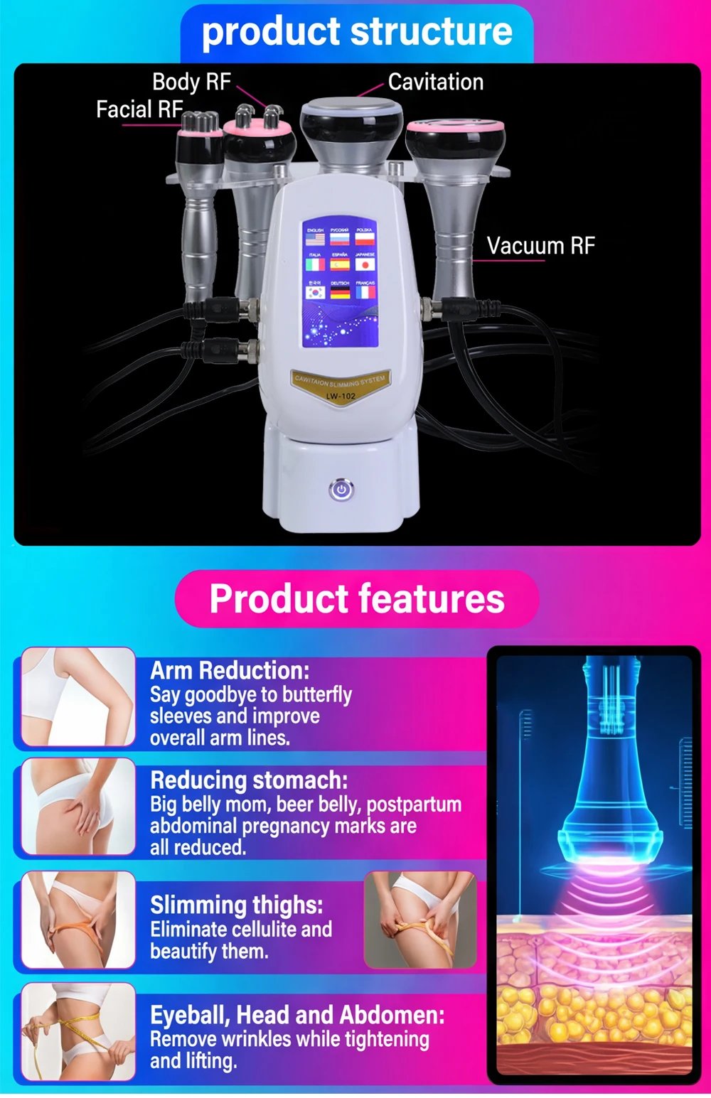 4IN1 Cavitation Body Slimming 40K Machine Beauty Massager Skin Tighten Face Lifting Vacuum Suction 4IN1 Cavitation Body Slimming 40K Machine Beauty Massager Skin Tighten Face Lifting Vacuum Suction