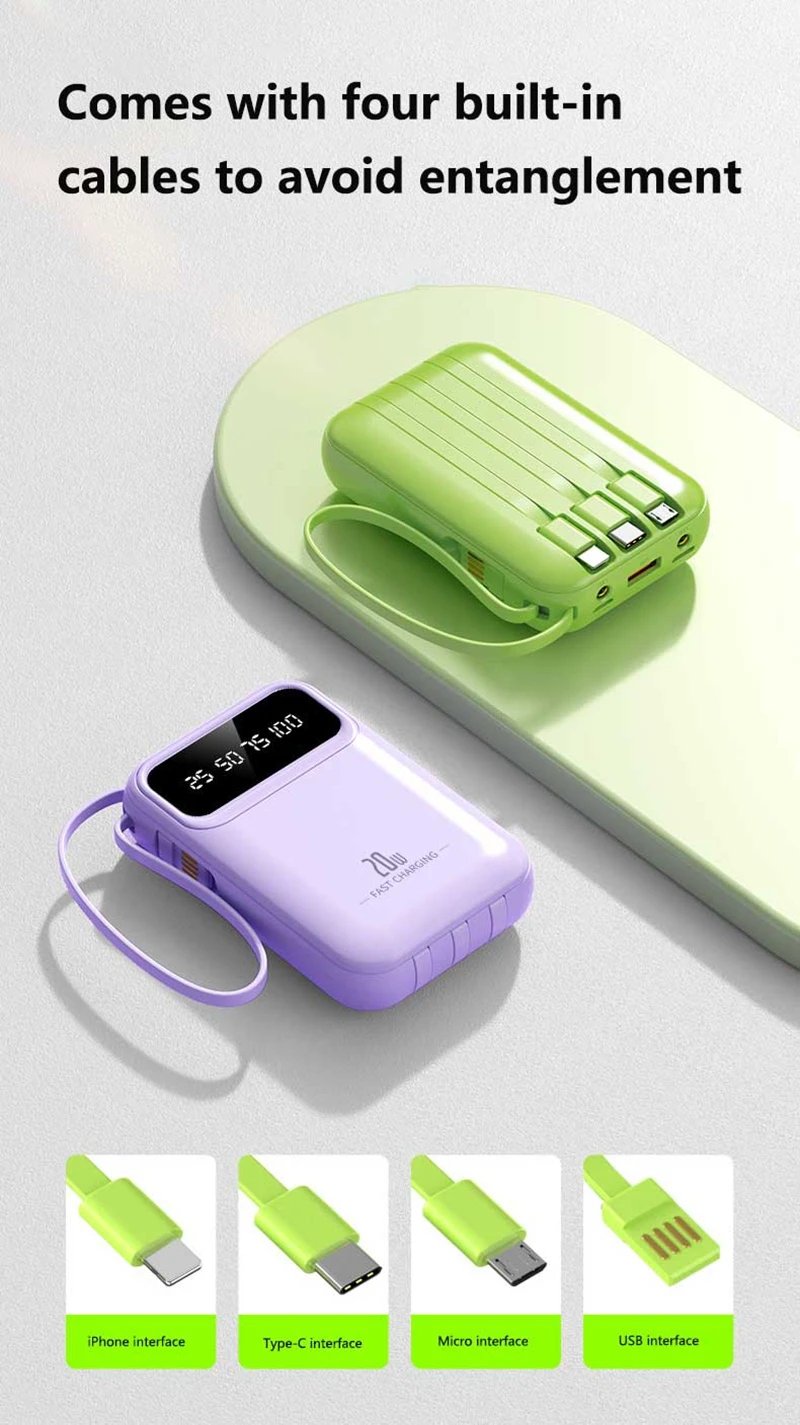 100000mAh Mini Power Bank 20W Fast Charging With Built-in Cable Large Capacity Portable Power Bank for Xiaomi iPhone 17 2026 100000mAh Mini Power Bank 20W Fast Charging With Built-in Cable Large Capacity Portable Power Bank for Xiaomi iPhone 17 2026