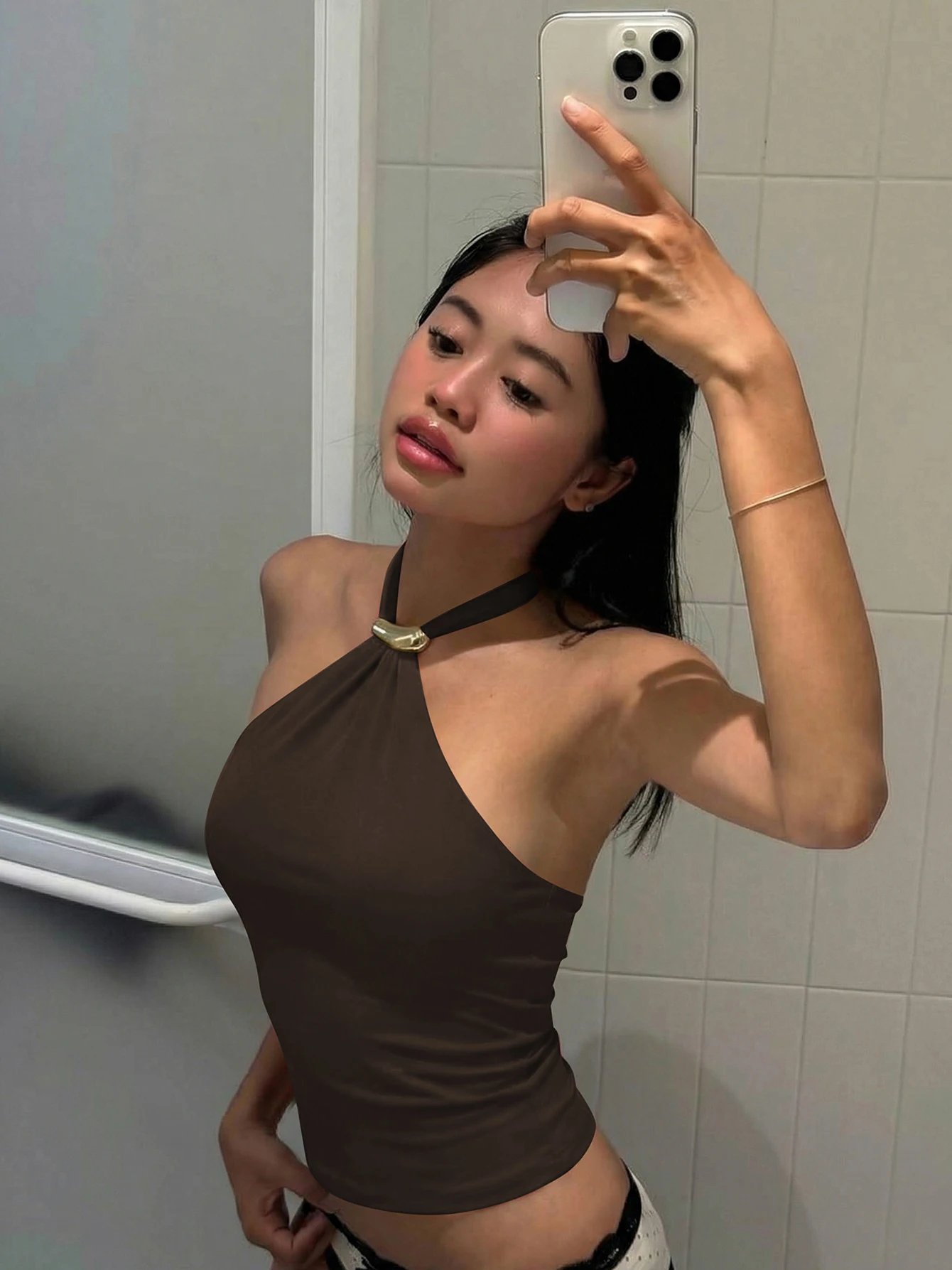 Dulzura Halter Backless Lace Up Slim Fit Metal Button Tank Top Women'S Vintage Casual Versatile Y2K Top Party Club Summer Outfit Dulzura Halter Backless Lace Up Slim Fit Metal Button Tank Top Women'S Vintage Casual Versatile Y2K Top Party Club Summer Outfit