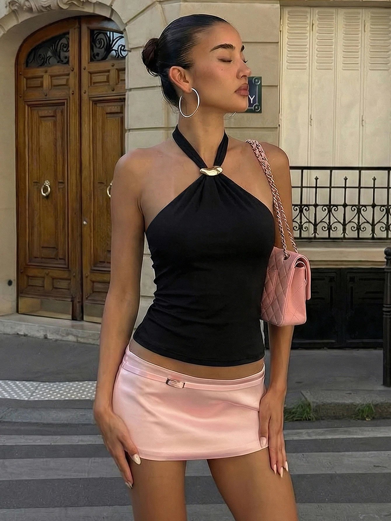 Dulzura Halter Backless Lace Up Slim Fit Metal Button Tank Top Women'S Vintage Casual Versatile Y2K Top Party Club Summer Outfit Dulzura Halter Backless Lace Up Slim Fit Metal Button Tank Top Women'S Vintage Casual Versatile Y2K Top Party Club Summer Outfit