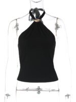 Dulzura Halter Backless Lace Up Slim Fit Metal Button Tank Top Women'S Vintage Casual Versatile Y2K Top Party Club Summer Outfit - Image 6