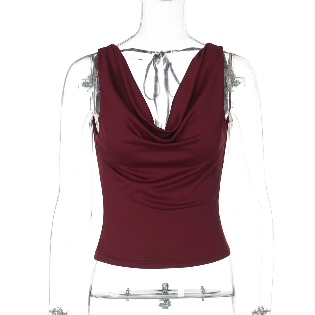 Hugcitar Swing Collar Solid Slips Backless Lace Up Sexy Slim Crop Tank Top Spring Summer Women New Fashion Outfit Vacation Club
