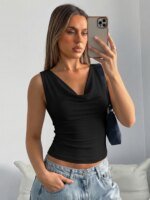 Hugcitar Swing Collar Solid Slips Backless Lace Up Sexy Slim Crop Tank Top Spring Summer Women New Fashion Outfit Vacation Club - Image 5