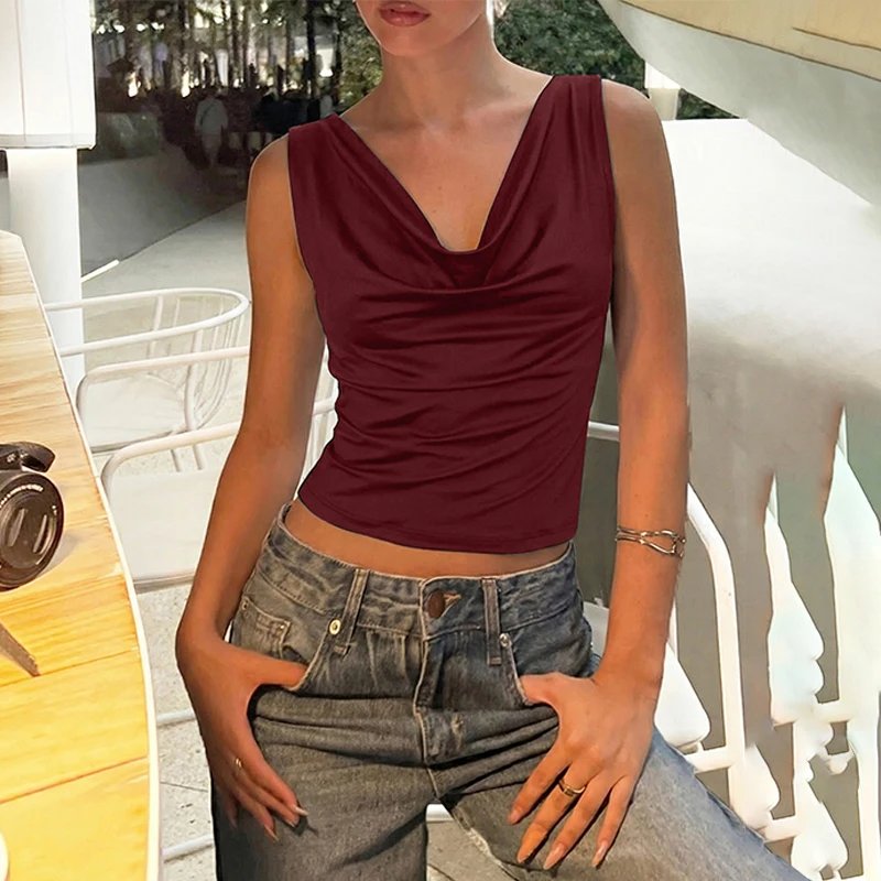 Hugcitar Swing Collar Solid Slips Backless Lace Up Sexy Slim Crop Tank Top Spring Summer Women New Fashion Outfit Vacation Club