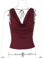 Hugcitar Swing Collar Solid Slips Backless Lace Up Sexy Slim Crop Tank Top Spring Summer Women New Fashion Outfit Vacation Club - Image 6
