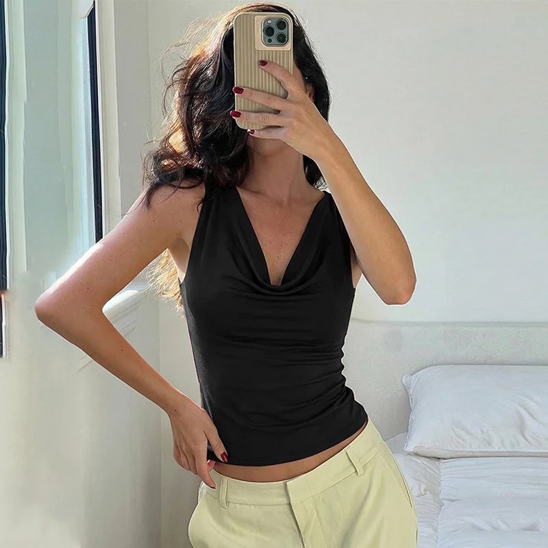 Hugcitar Swing Collar Solid Slips Backless Lace Up Sexy Slim Crop Tank Top Spring Summer Women New Fashion Outfit Vacation Club
