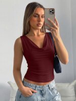 Hugcitar Swing Collar Solid Slips Backless Lace Up Sexy Slim Crop Tank Top Spring Summer Women New Fashion Outfit Vacation Club - Image 3